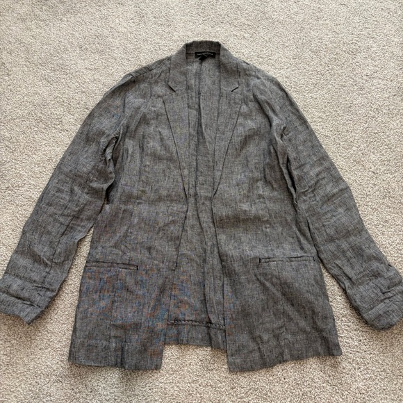 Saks Fifth Avenue Jackets & Blazers - Saks Fifth Avenue Linen Blazer Womens S Gray Unstructured Lagenlook Open Casual